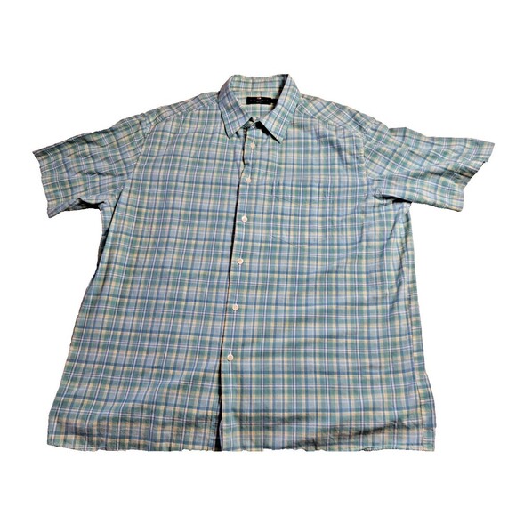 Blue Harbor Summer Cotton blend Short Sleeve Shirt XL Blue/yellow plaid. - Picture 1 of 7